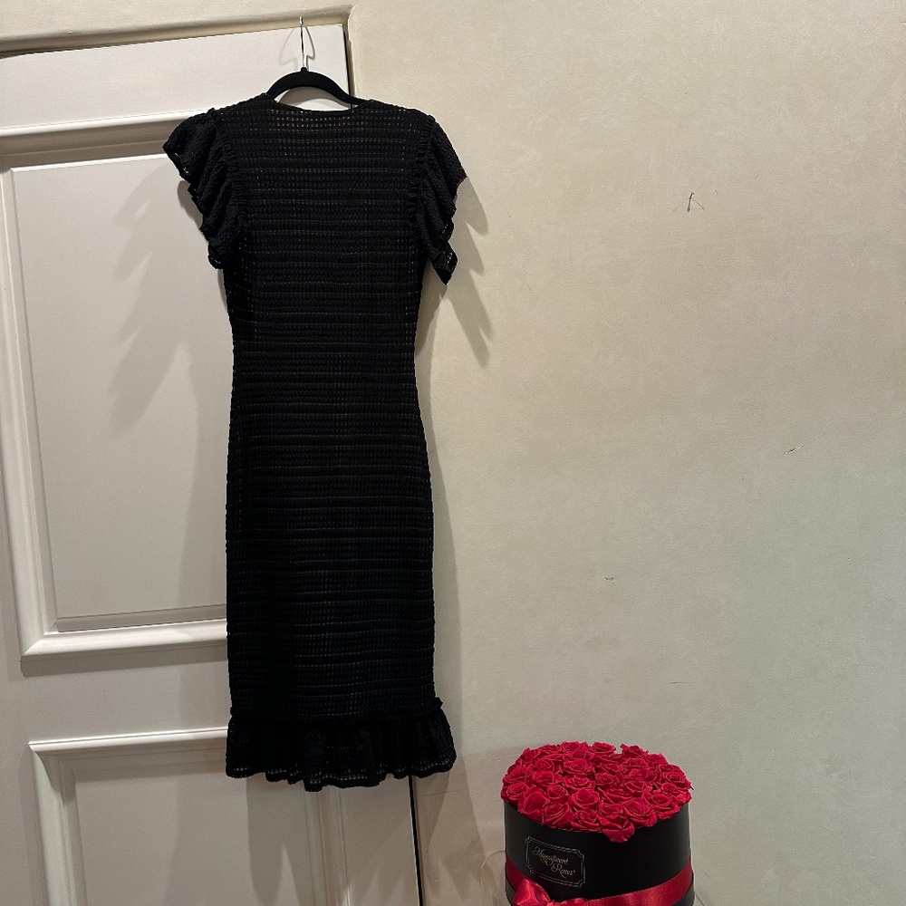 THE PERFECT Black cocktail dress, knit see through, Size Small, midi short sleev